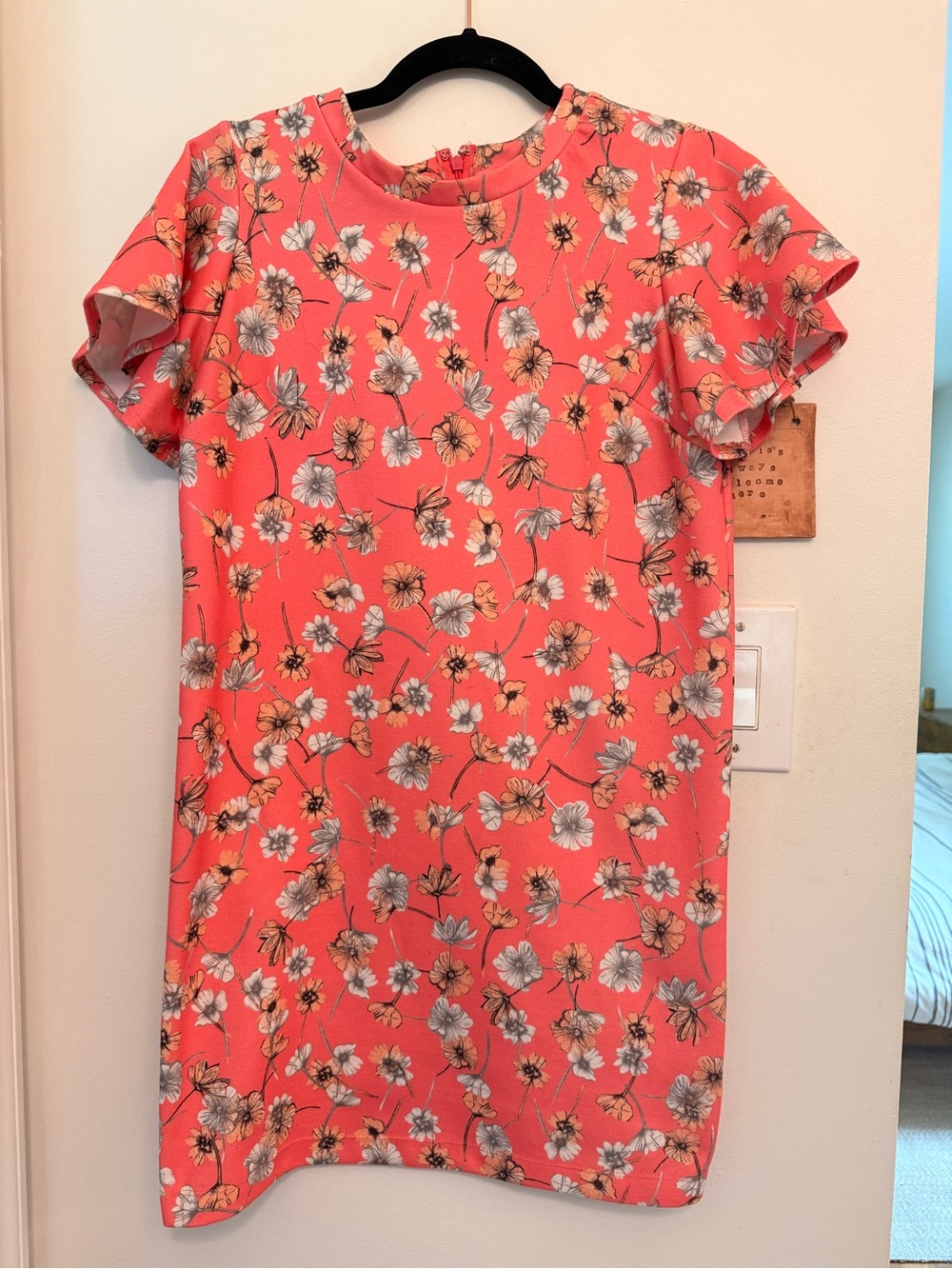 ASOS Coral Floral Shift Dress with White and Yellow Blooms